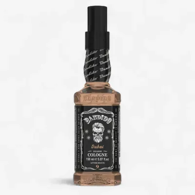 Frasco de after shave Bandido Dubai com rótulo preto e tampa preta