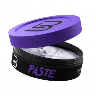 Recipiente de pasta para cabelo com tampa roxa e base preta