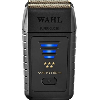 Aparelho de barbear elétrico WAHL Vanish preto com grelha dourada e luzes azuis