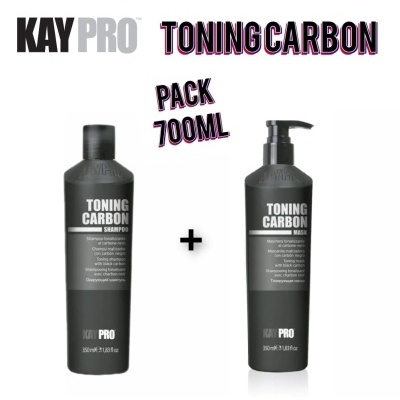 Pack de champô e máscara KayPro Toning Carbon em garrafas pretas