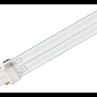 Lâmpada fluorescente compacta transparente com base branca e contactos metálicos