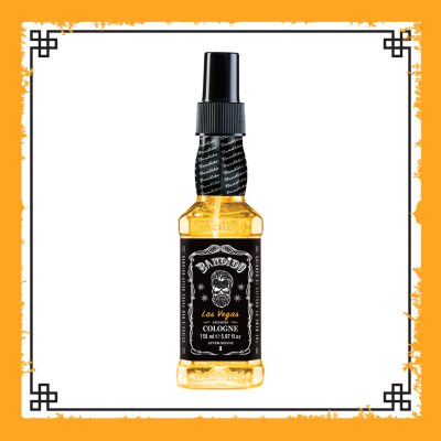 Frasco de colónia Barbed Las Vegas com frasco transparente e rótulo preto