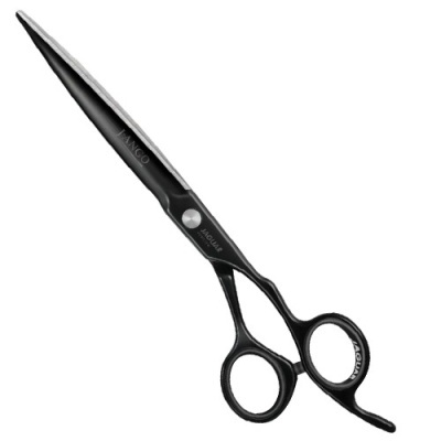 Tesoura preta de corte com texto KHCO e JUNKI