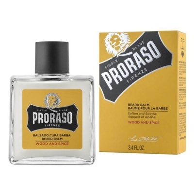 Frasco e caixa do bálsamo para barba Proraso Wood and Spice
