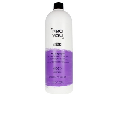 Frasco branco de shampoo roxo Revlon Professional