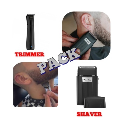 Aparador e barbeador elétrico preto usados em homem com barba