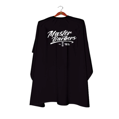 Capa preta para barbeiro com texto branco Master Barbers