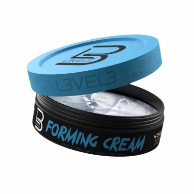 Recipiente redondo de creme modelador com tampa azul e corpo preto