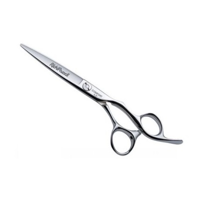 Tesoura profissional de aço inoxidável prateada com texto RichPencil e COMFFIX