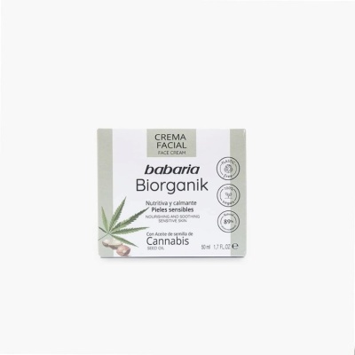 Caixa de creme facial Babaria Biorganik com óleo de semente de cannabis
