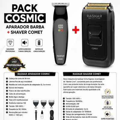 Pack Ragnãr Barber Line Cosmic e Comet aparador e shaver preto