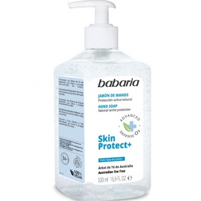 Frasco transparente com doseador branco de sabonete para mãos Babaria Skin Protect+