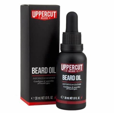 Frasco e caixa preta de óleo para barba Uppercut Deluxe