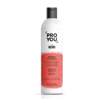 Frasco de shampoo branco e rosa Revlon Pro You The Fixer Repair Shampoo de 350 ml