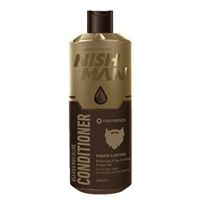 Condicionador para barba e bigode NISH MAN em embalagem castanha e dourada