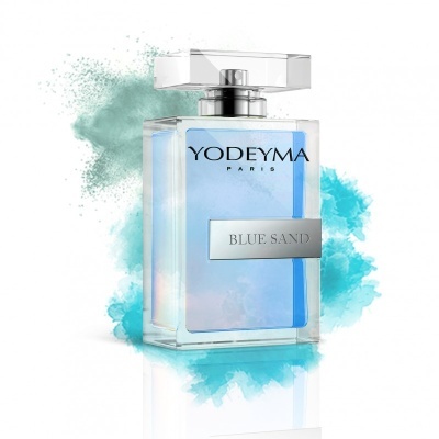 frasco de perfume YODEYMA PARIS Blue Sand com líquido azul claro