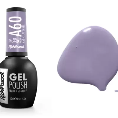 Esmalte gel para unhas lilás da Rich and Real com mancha ao lado
