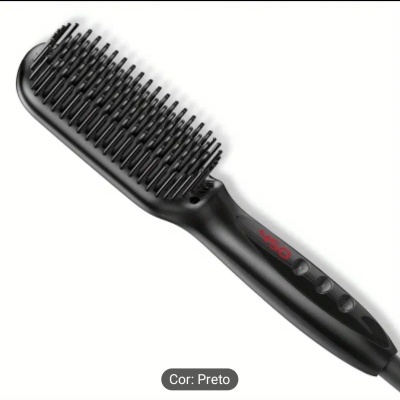 Escova alisadora preta com cerdas e cabo com controlo digital