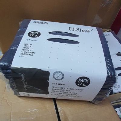 Pacote de toalhas Eurostile embalagem branca com texto preto, 12 unidades, cor escura