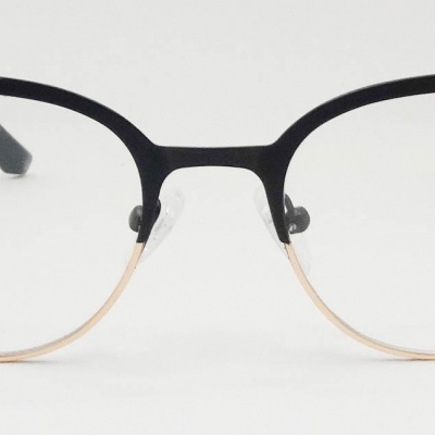 Óculos metálicos com armação preta e dourada, lentes transparentes