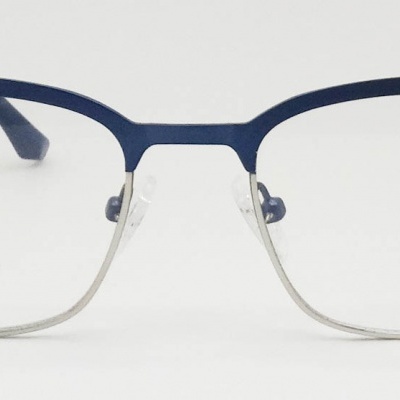 Óculos de armação metal prateado e azul escuro