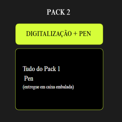 Texto promocional PACK 2 com descrição de oferta digitalização e pen