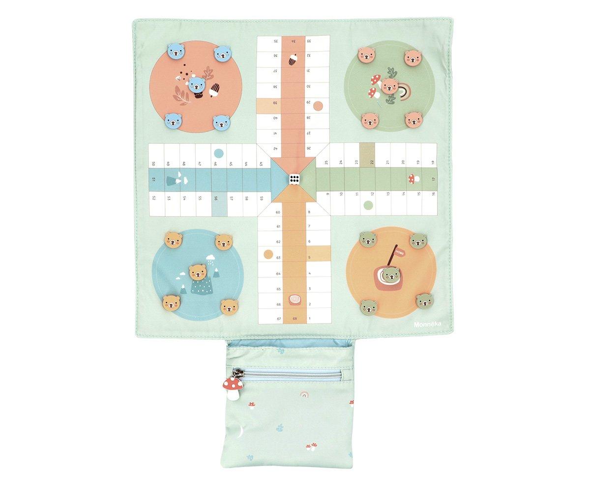 Jogo de tabuleiro portátil de tecido com peças de animais em cores pastel