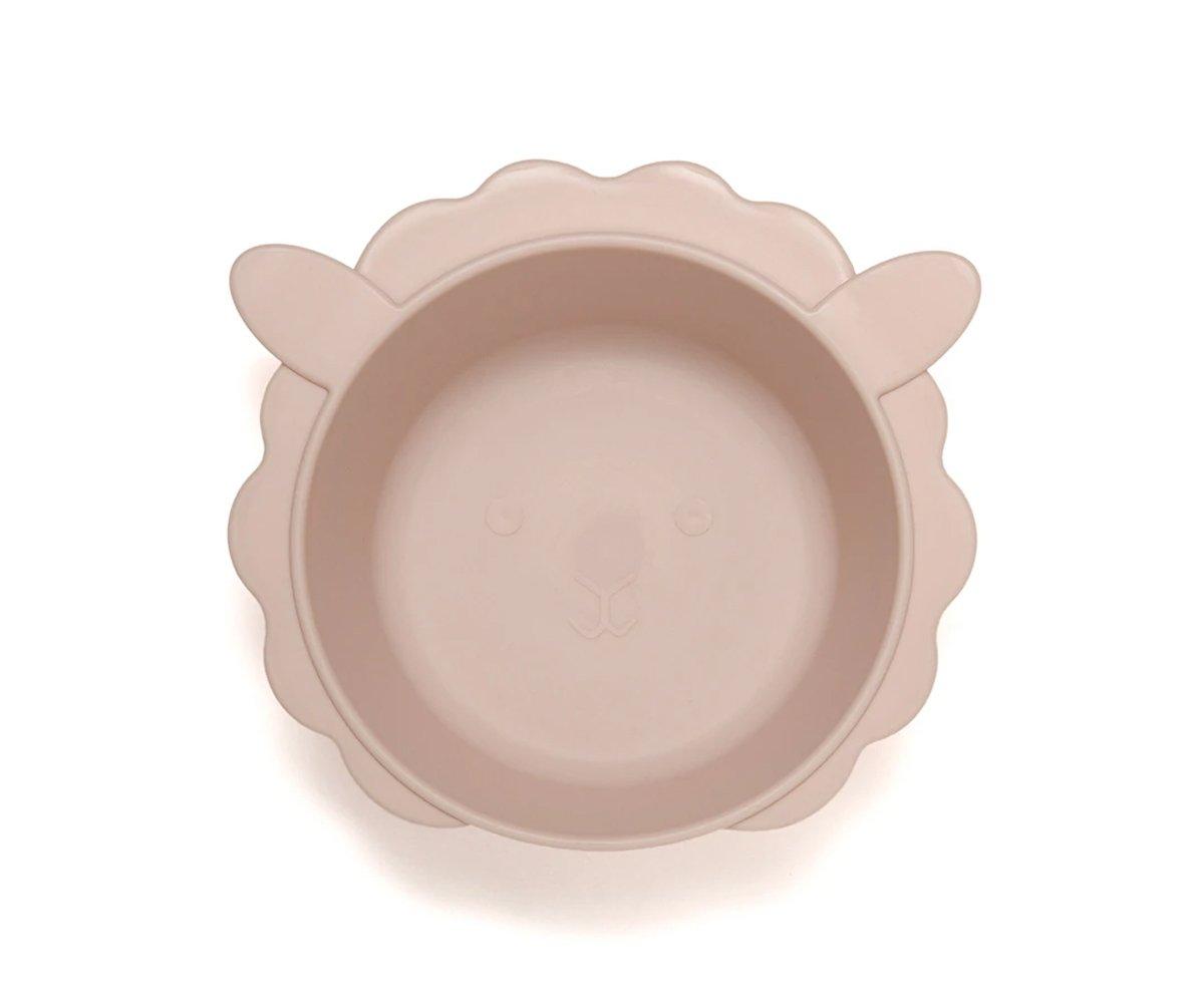 Taça para criança em silicone rosa claro com forma de ovelha