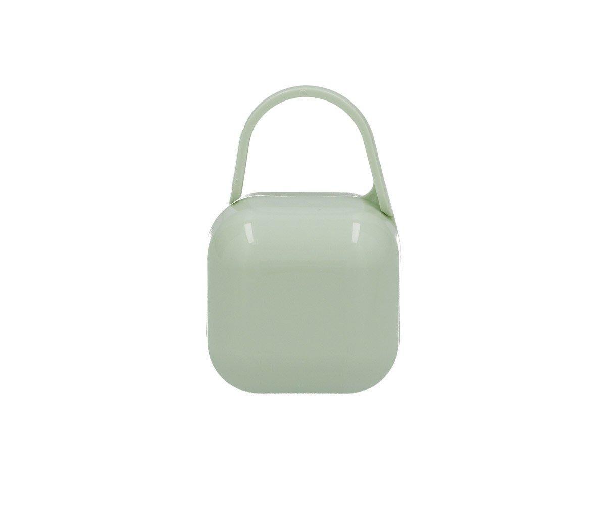 Estojo rígido verde claro com alça flexível, fundo branco