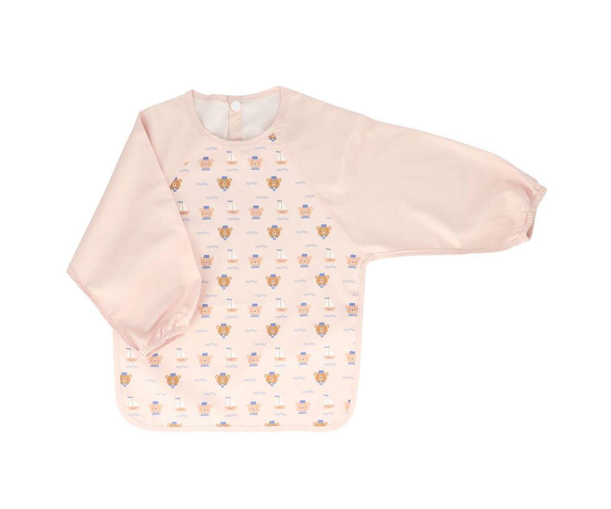 Babete de manga comprida rosa claro com padrão de balões de ar quente