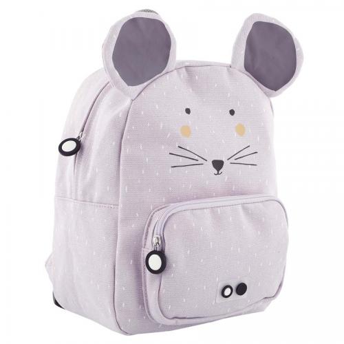 Mochila infantil lilás com orelhas de rato e rosto desenhado