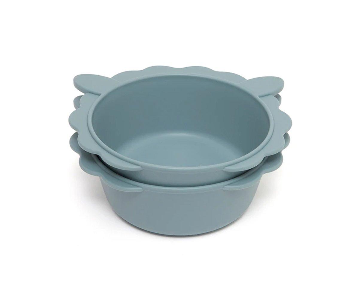 Taças de silicone azuis para bebés com alças em forma de orelhas