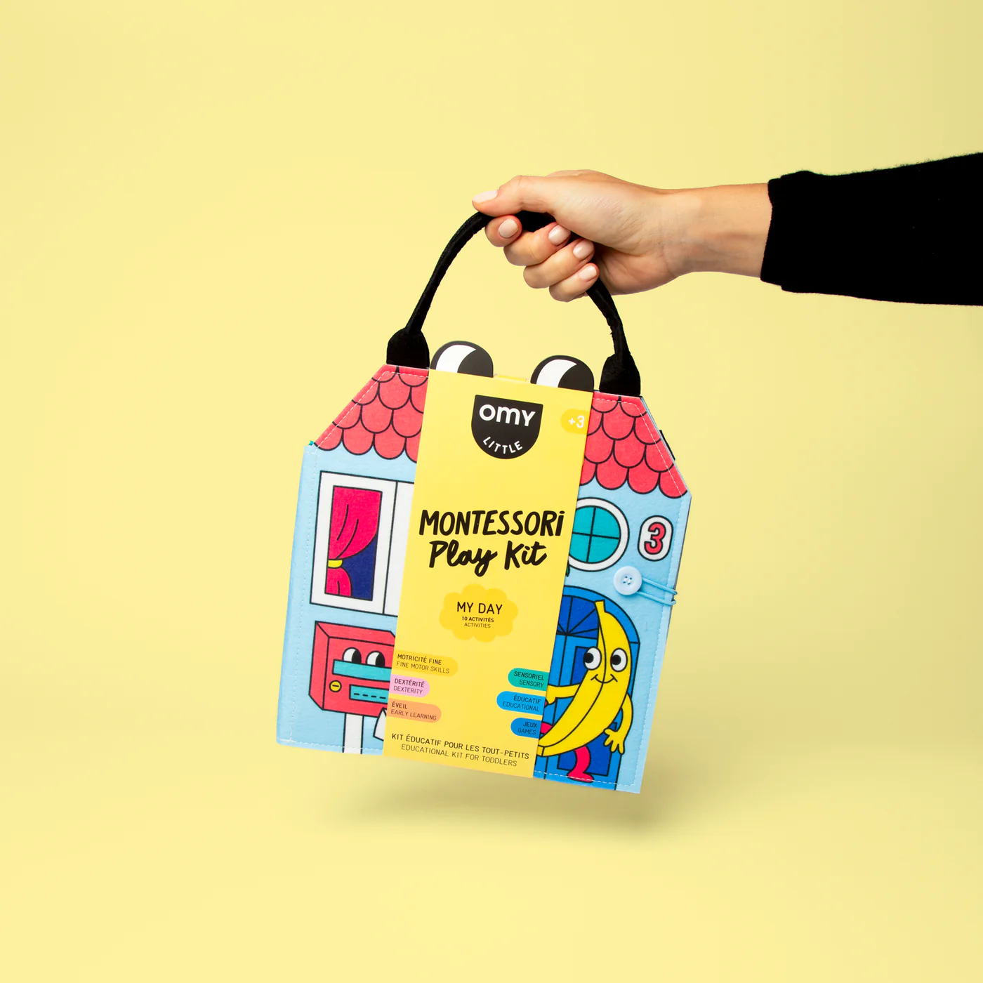 Mala Montessori Play Kit para crianças em tecido com design colorido