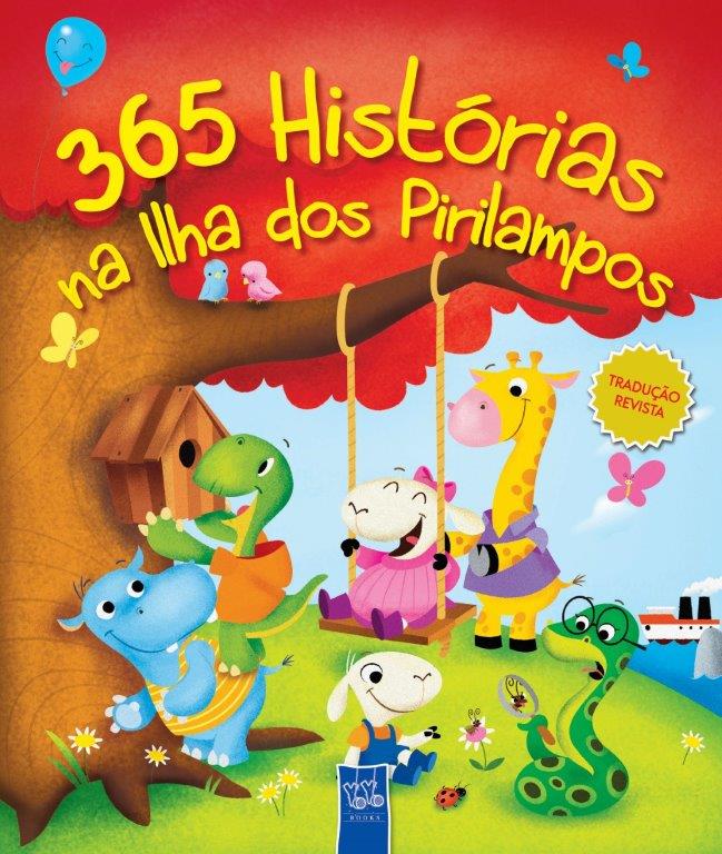 Capa colorida de livro infantil com animais animados e árvore vermelha