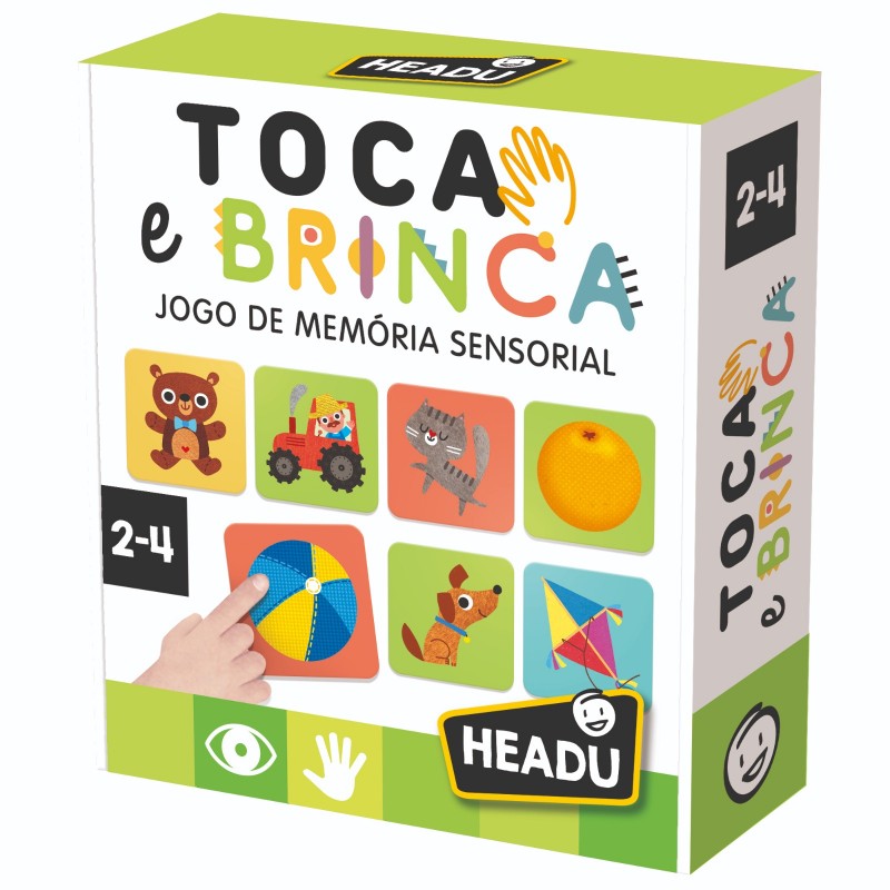 Caixa do jogo de memória sensorial Toca e Brinca da Headu para 2 a 4 jogadores