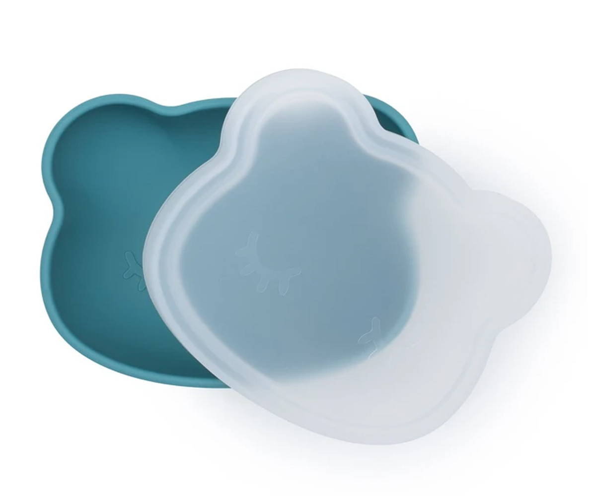 Conjunto de duas caixas para alimentos em forma de cabeça de urso azul e branca