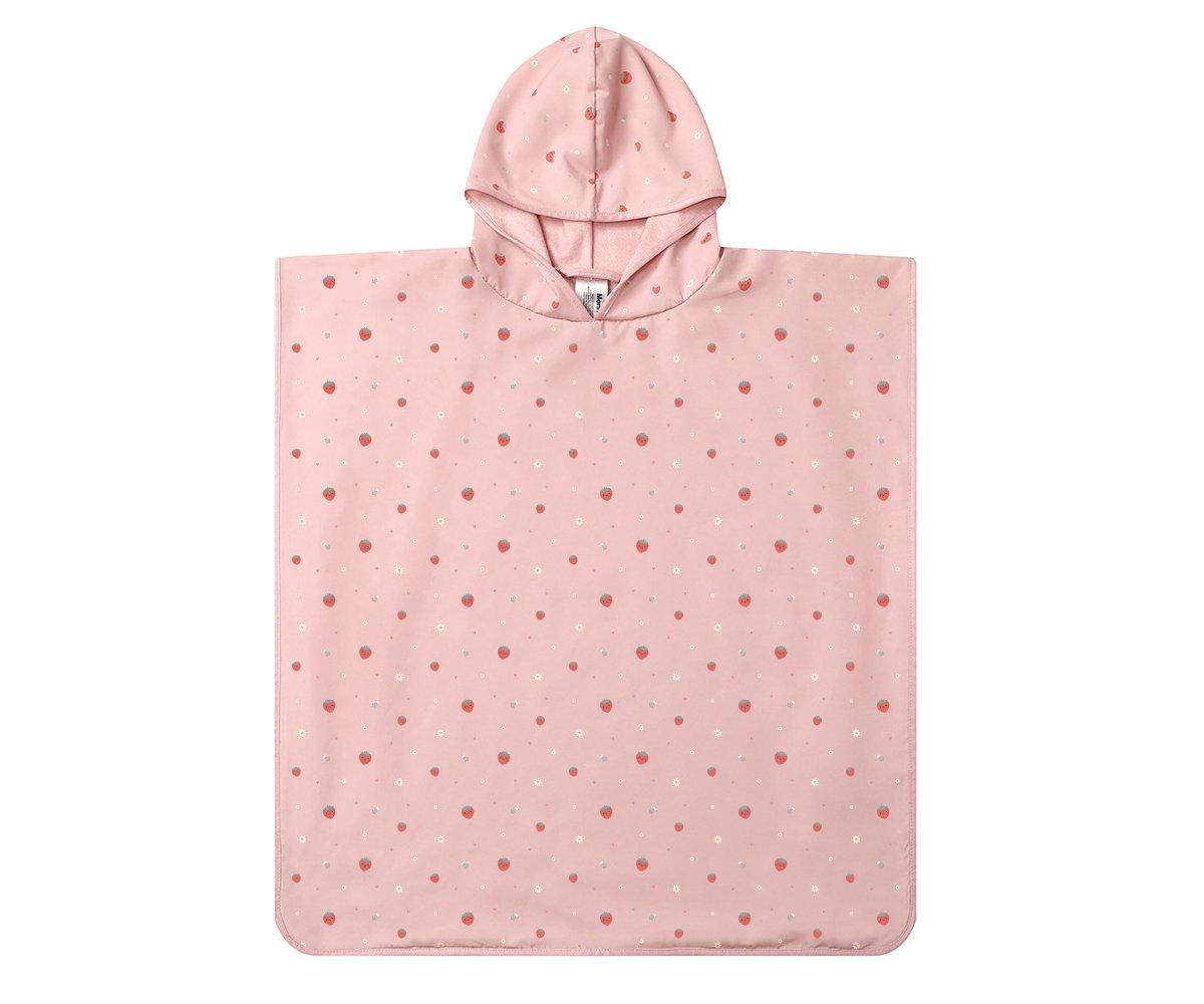 Poncho de criança rosa com capuz e padrão de círculos