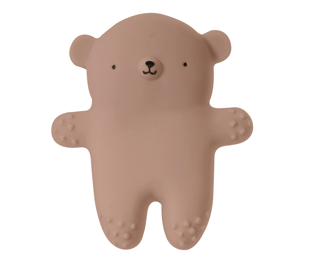 Brinquedo ou acessório de urso cor de rosa claro com textura de bolinhas nas patas