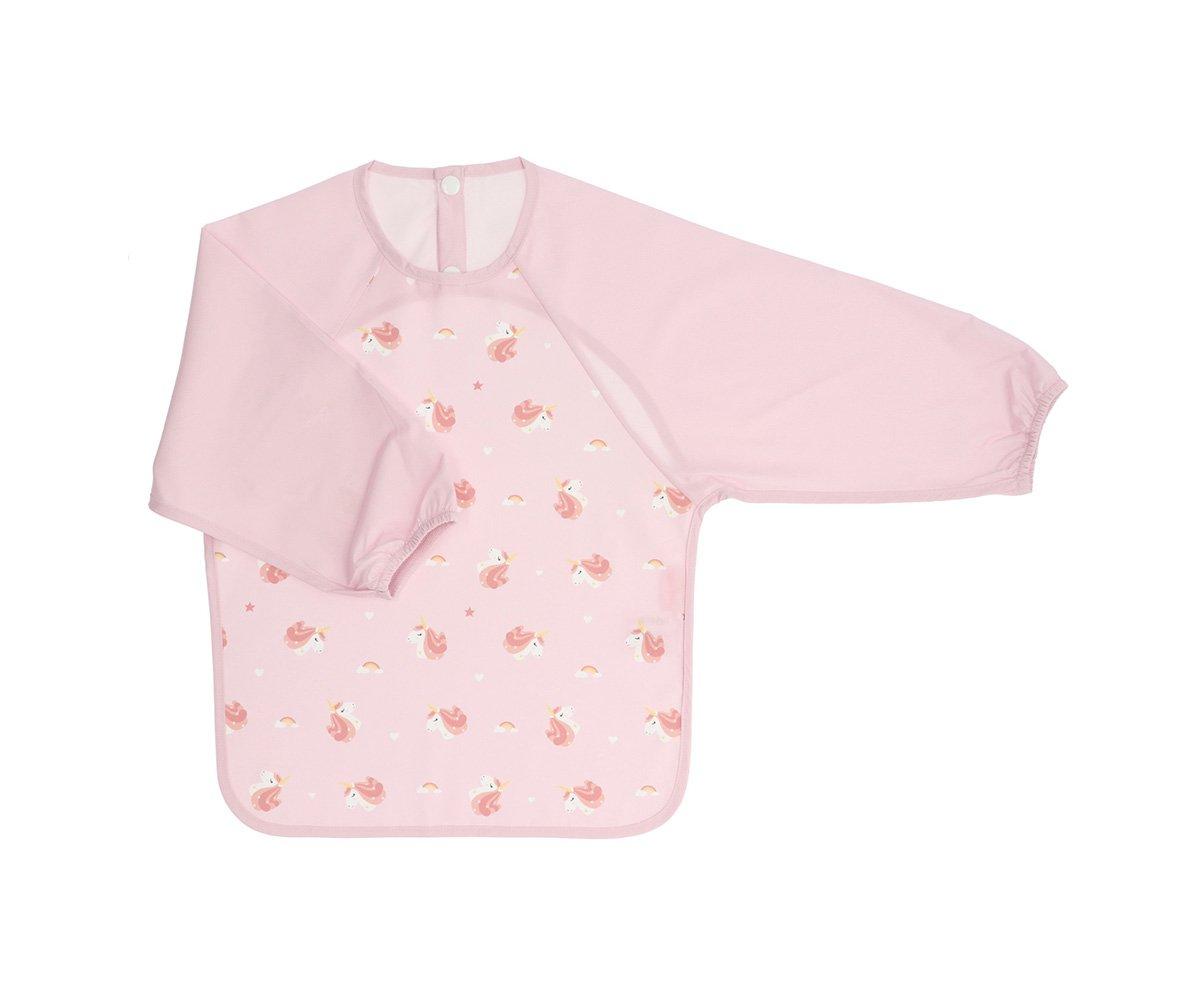 Babete rosa com mangas compridas e padrão de frutos