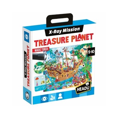 Caixa de jogo educativo X-Ray Mission Treasure Planet com lanterna mágica e ilustração de navio pirata