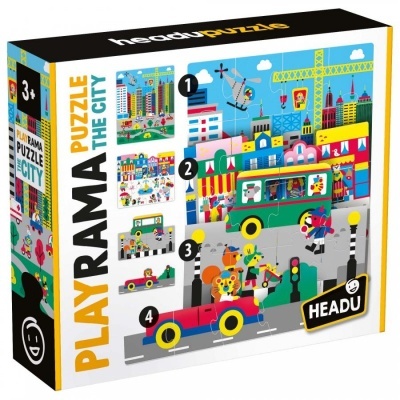 Caixa de puzzle Play Rama The City com imagens de cidade colorida para crianças a partir de 3 anos