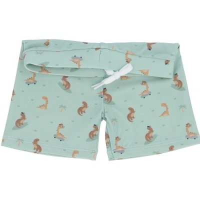 Calções de banho azul claro com estampa de raposas e palmeiras