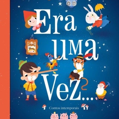 Capa de livro infantil com personagens de contos de fadas e texto Era uma Vez