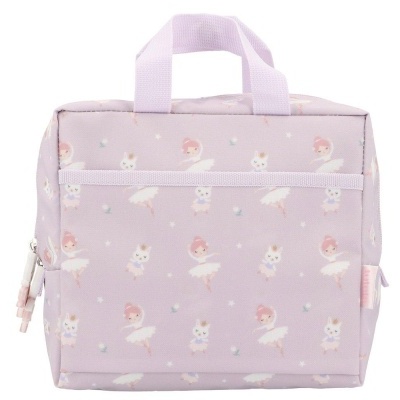 Mala rosa claro com padrão de bailarinas e coelhos