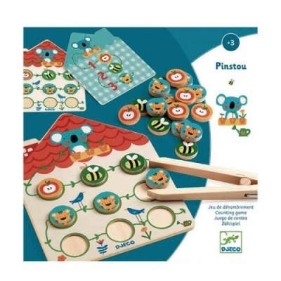 Jogo de contagem em madeira Djeco com peças ilustradas e pinça, para crianças maiores de 3 anos