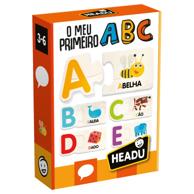 Caixa do jogo educativo O MEU PRIMEIRO ABC para idades 3-6 anos com peças de letras ilustradas
