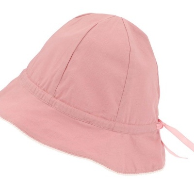 Chapéu rosa de tecido com aba larga e fita para ajuste na parte de trás