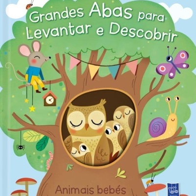 Capa de livro infantil com corujas bebé numa árvore e outros animais coloridos