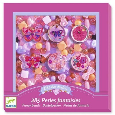 Conjunto de 285 contas fantasia em embalagem rosa com tema borboletas e flores