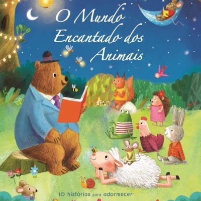 Capa de livro infantil com ilustração de urso e animais, texto em português
